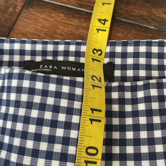 Zara Woman navy white gingham pants High rise Ankle Stretch Size 6 Casual Preppy - Picture 7 of 12